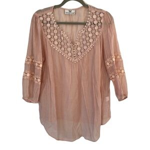 MacDougal & Houston Pink Sheer Embroidered Fairy Festival Tunic Top Medium